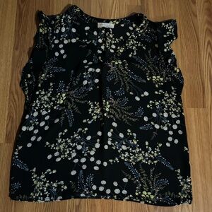 Philosophy Black Mulitcolor Floral Print Flutter Cap Sleeve Blouse Classic Boho